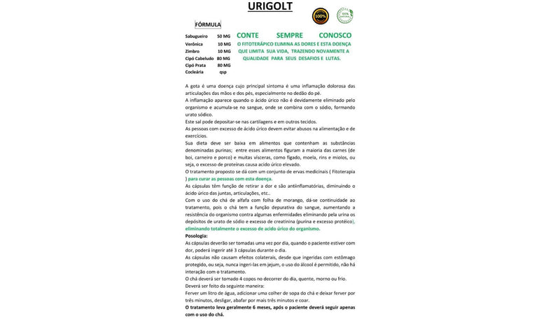 1 Kit Acido Urico Urigolt 30 capsulas + 1 PCT Chá AFM